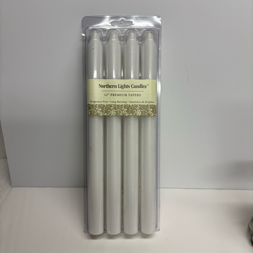 Northern Lights White 12” Taper Candles Set Of 8 NWT